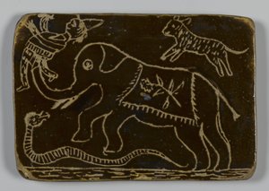 Tile with animal by American School